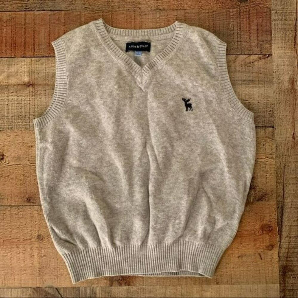 Andy & Evan boys v-neck knit vest in light gray -7